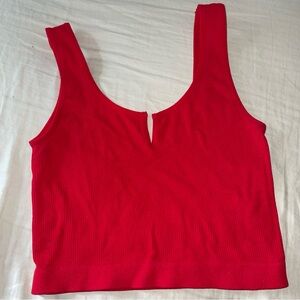 Red Crop Ribbed Cut Out‎ V neck Tank Top